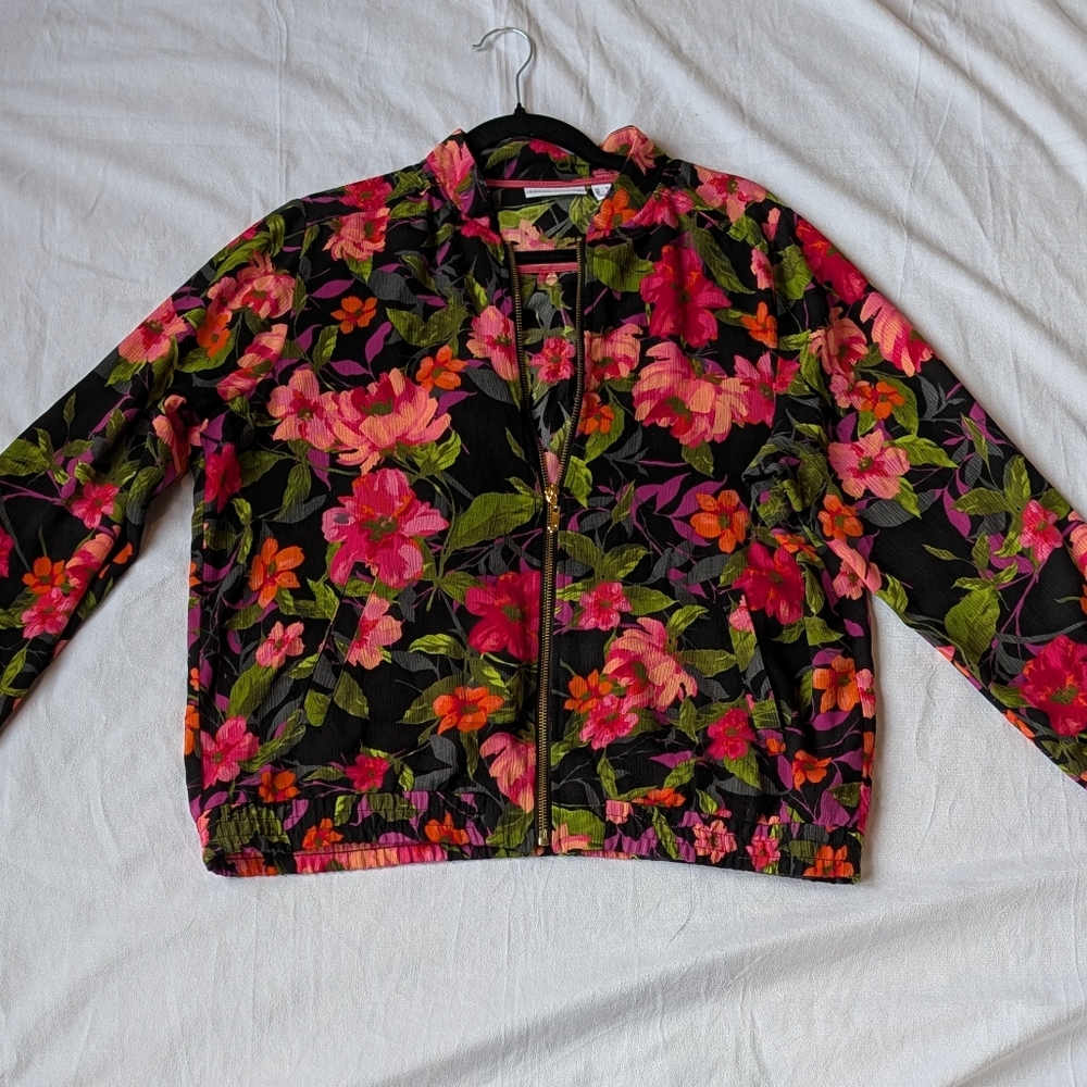 Susan Graver Lightweight Zippered Topper/Jacket Size Medium Floral
